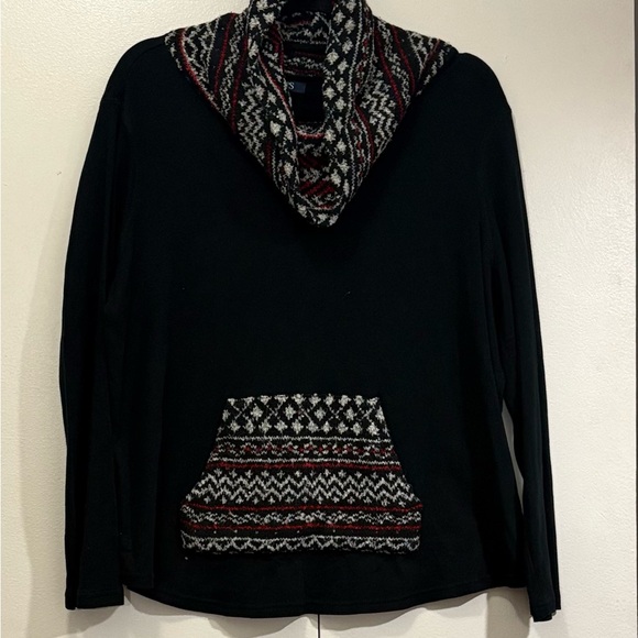 Chaps Sweaters - Chaps Black and Red Cowl Neck Sweater with Nordic Design